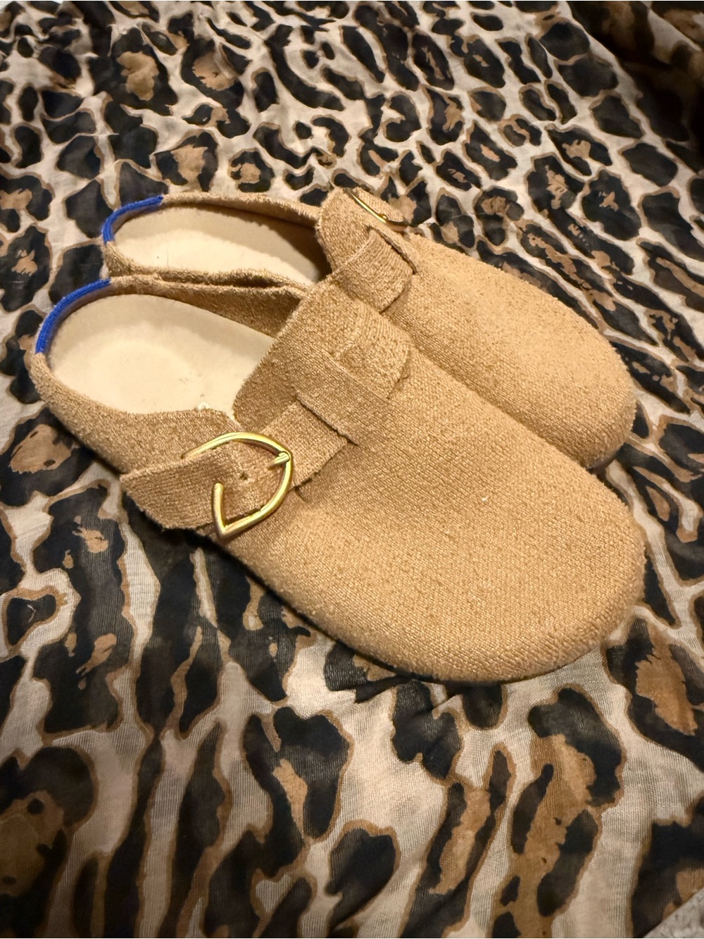 Rothy’s Tan Buckle Slip-On Clogs